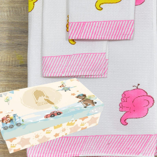 Kids Gift Set - Handblock Printed Towels - 1 Bath + 2 Hand Towels