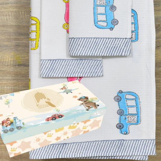 Kids Gift Set - Handblock Printed Towels - 1 Bath + 2 Hand Towels