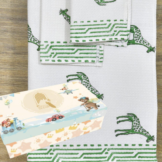 Kids Gift Set - Handblock Printed Towels - 1 Bath + 2 Hand Towels