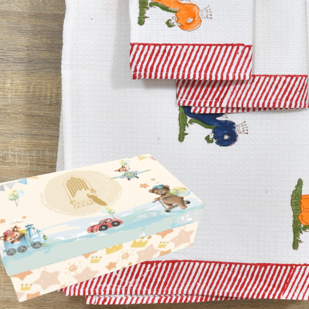 Kids Gift Set - Handblock Printed Towels - 1 Bath + 2 Hand Towels