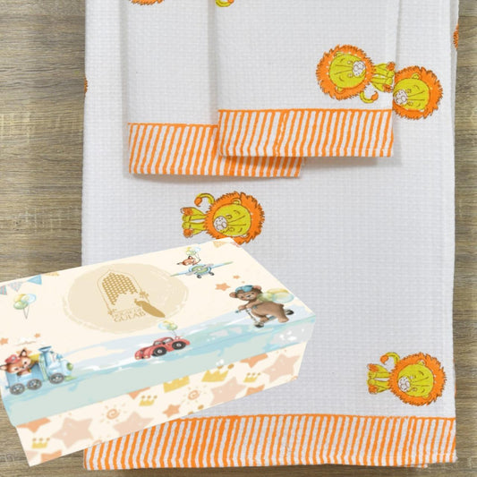 Kids Gift Set - Handblock Printed Towels - 1 Bath + 2 Hand Towels