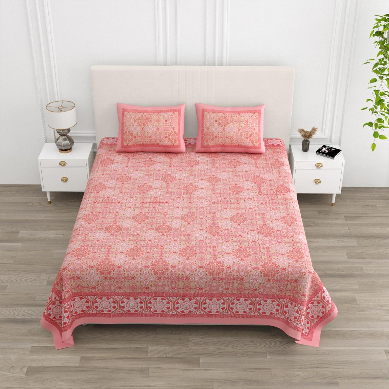 Floral Print Double King Bedsheet with 2 Pillow Covers