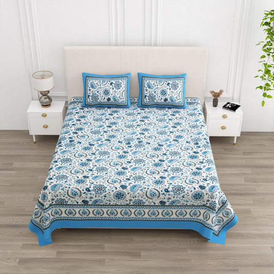 Floral Print Double King Bedsheet with 2 Pillow Covers