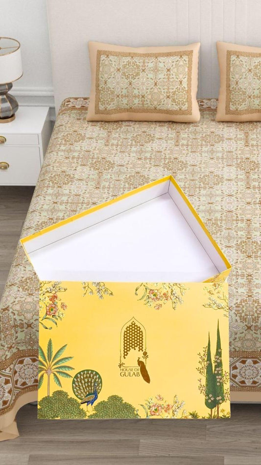 Gift Box with Double Cotton Bedsheet with 2 Pillow Covers.