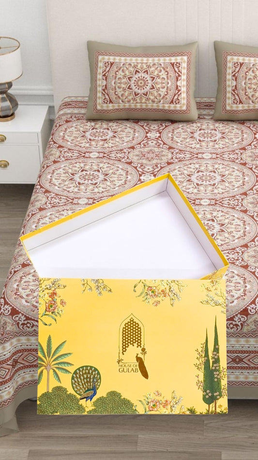 Gift Box with Double Cotton Bedsheet with 2 Pillow Covers.