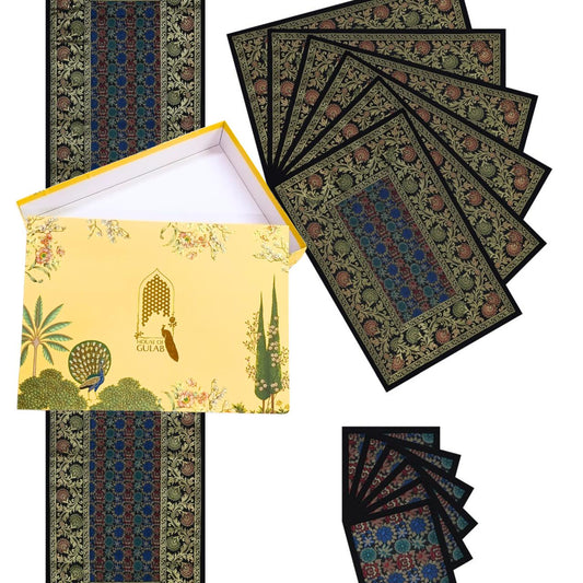 Gift Box with Banarasi Table Set with 1 Runner, 6 mats and 6 coasters