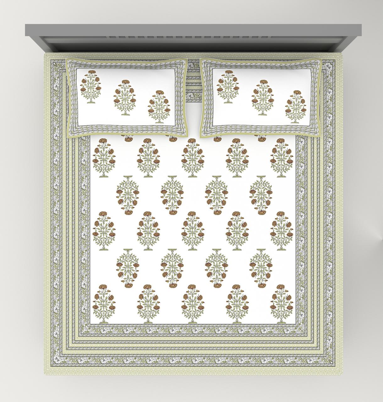 Diwali Gift Box – Percale Handblock Printed Super King Cotton Bedsheet, 2 Rakhi & 6 Beaded Coasters