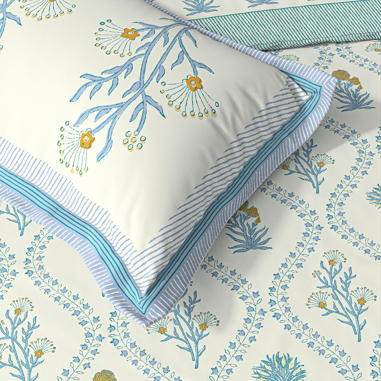 (Rakhi Gift Box – Percale Handblock Printed Super King Cotton Bedsheet, 2 Rakhi & 6 Beaded Coasters