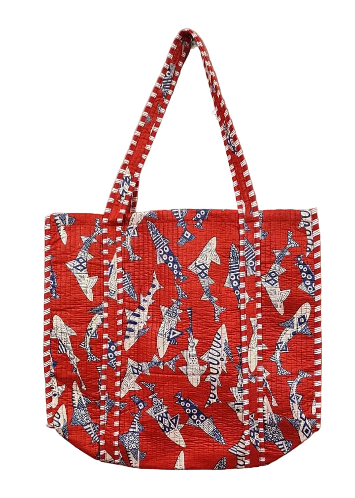 Handblock Printed Quilted Tote Bag without zip/button 17x18x 6 inches