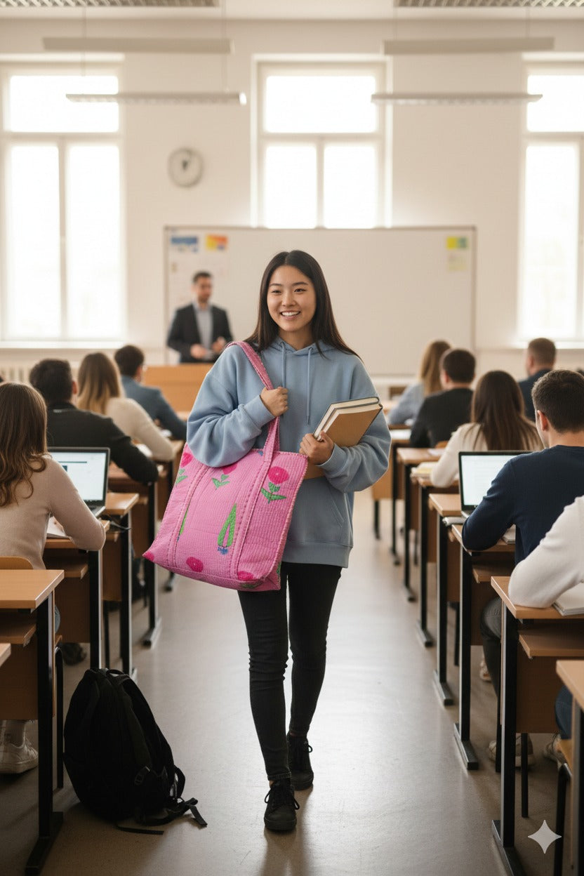 Handblock Printed Quilted Tote Bag with concealed zip ( 17x18x 6 inches)