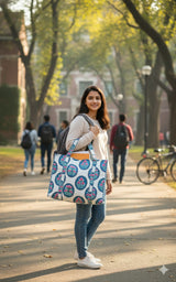 Handblock Printed Quilted Tote Bag without zip/button 17x18x 6 inches