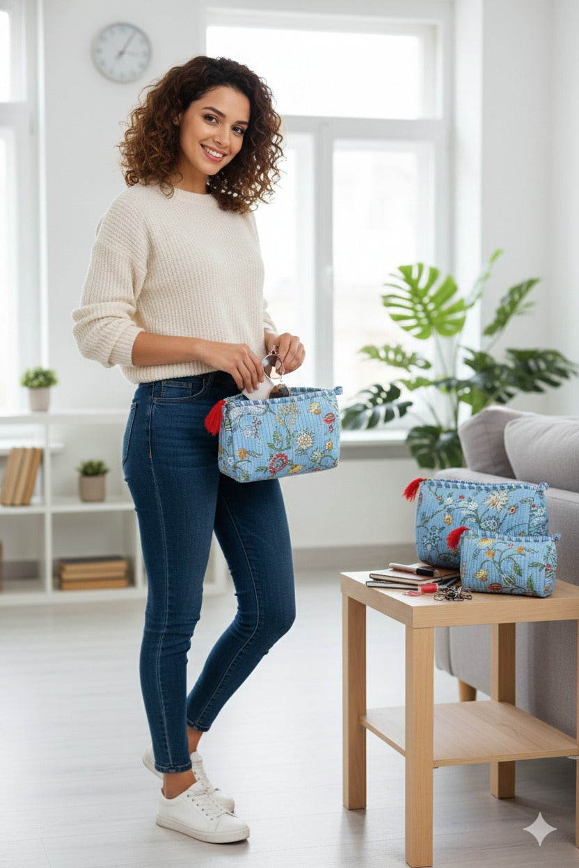 Set of 3 cosmetic bag/pouches with waterproof lining