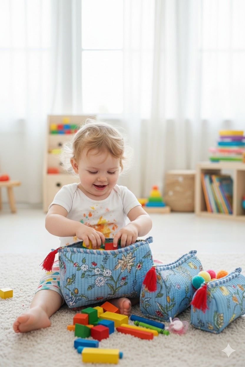 Set of 3 cosmetic bag/pouches with waterproof lining