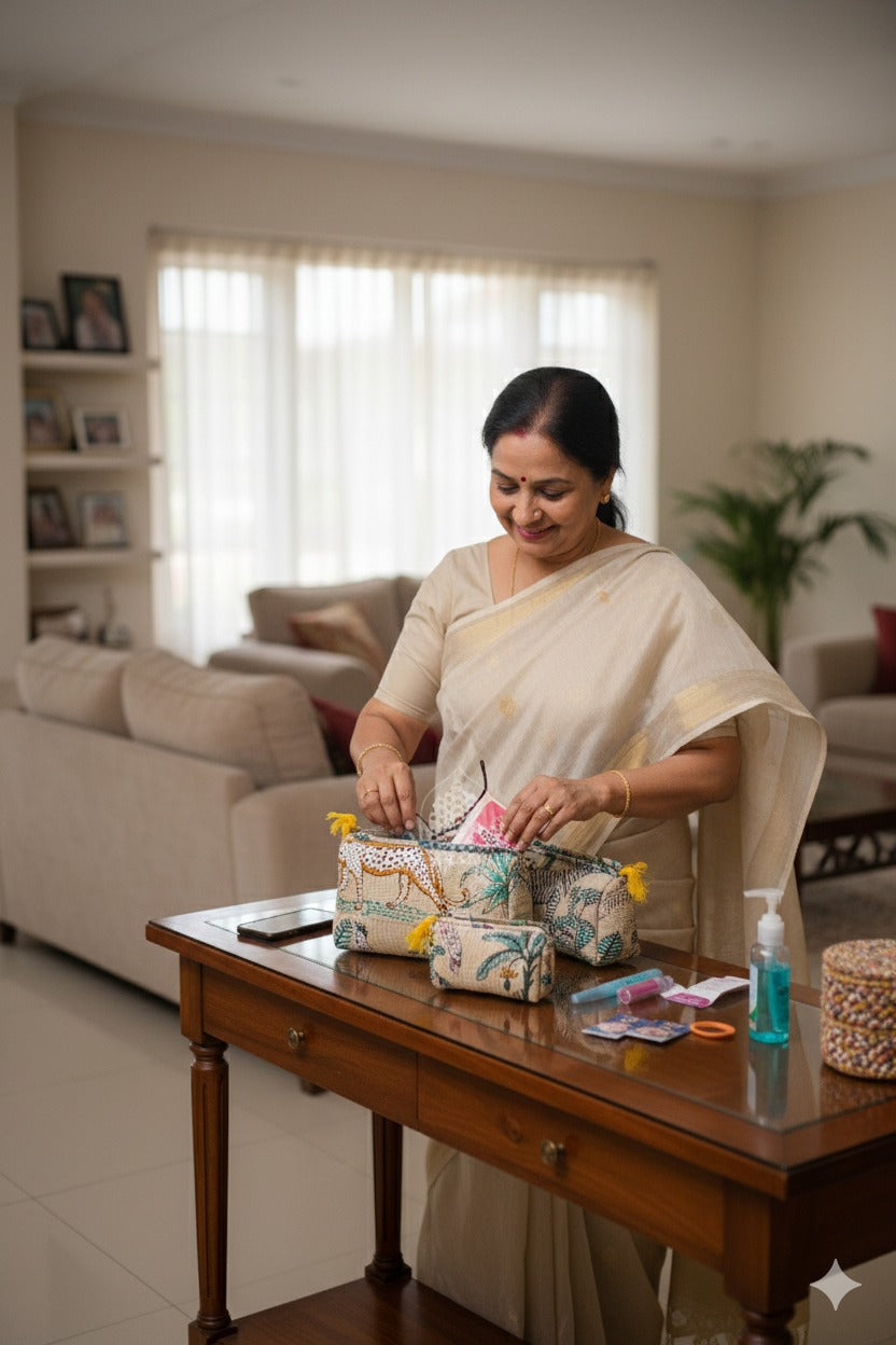 Set of 3 cosmetic bag/pouches with waterproof lining