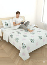 Quilted Floral Printed Reversible Bedcover with 2 Pillow Covers