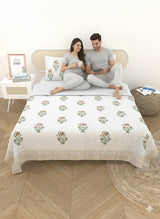 Quilted Floral Printed Reversible Bedcover with 2 Pillow Covers