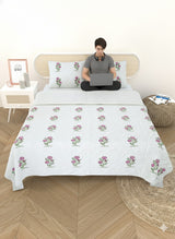 Quilted Floral Printed Reversible Bedcover with 2 Pillow Covers
