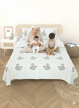 Quilted Floral Printed Reversible Bedcover with 2 Pillow Covers