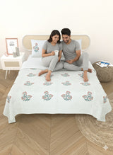 Quilted Floral Printed Reversible Bedcover with 2 Pillow Covers