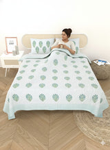 Quilted Floral Printed Reversible Bedcover with 2 Pillow Covers