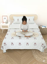 Quilted Floral Printed Reversible Bedcover with 2 Pillow Covers
