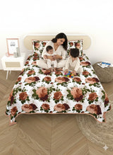 Quilted Floral Printed Reversible Bedcover with 2 Pillow Covers