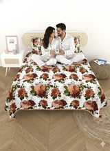 Quilted Floral Printed Reversible Bedcover with 2 Pillow Covers