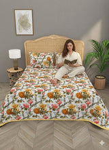 Quilted Floral Printed Reversible Bedcover with 2 Pillow Covers