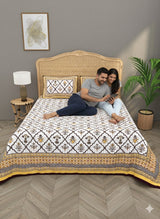 Quilted Floral Printed Reversible Bedcover with 2 Pillow Covers