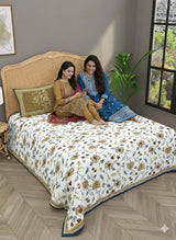 Quilted Floral Printed Reversible Bedcover with 2 Pillow Covers