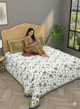 Quilted Floral Printed Reversible Bedcover with 2 Pillow Covers