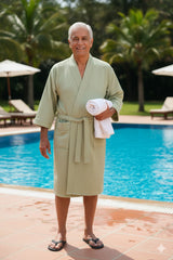 Waffle Cotton Premium Plain Style Unisex Bathrobe - Free Size