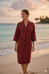 Waffle Cotton Premium Plain Style Unisex Bathrobe - Free Size