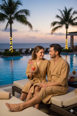 Waffle Cotton Premium Plain Style Unisex Bathrobe - Free Size