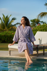 Waffle Cotton Premium Plain Style Unisex Bathrobe - Free Size
