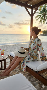 Waffle Cotton Handblock Printed Unisex Bathrobe - Free Size