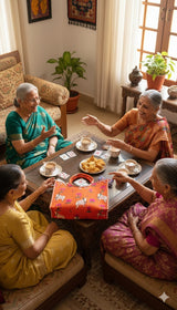 Handblock Printed Cotton Tote Bag with Unique Moon-Shaped Handle- 14x14x6 inches