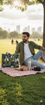 Handblock Printed Quilted Tote Bag with concealed zip ( 17x18x 6 inches)