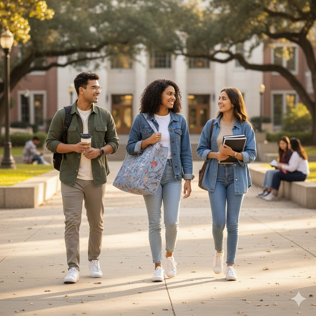 Handblock Printed Quilted Tote Bag without zip/button 17x18x 6 inches