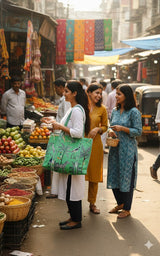 Handblock Printed Quilted Tote Bag with concealed zip ( 17x18x 6 inches)