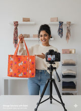 Handblock Printed Quilted Tote Bag without zip/button 17x18x 6 inches