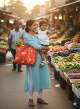 Handblock Printed Quilted Tote Bag without zip/button 17x18x 6 inches