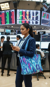 Handblock Printed Quilted Tote Bag with concealed zip ( 17x18x 6 inches)