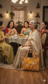 Handblock Printed Quilted Tote Bag without zip/button 17x18x 6 inches