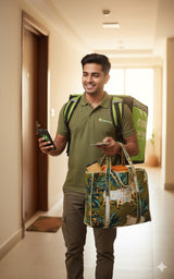 Handblock Printed Quilted Tote Bag with concealed zip ( 17x18x 6 inches)