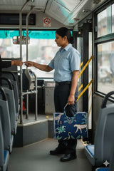 Handblock Printed Cotton Tote Bag with Unique Moon-Shaped Handle- 14x14x6 inches