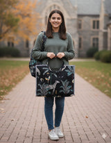 Handblock Printed Cotton Tote Bag with Unique Moon-Shaped Handle- 14x14x6 inches
