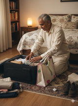 Handblock Printed Cotton Tote Bag with Unique Moon-Shaped Handle- 14x14x6 inches