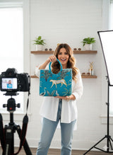 Handblock Printed Cotton Tote Bag with Unique Moon-Shaped Handle- 14x14x6 inches