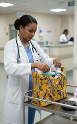 Handblock Printed Cotton Tote Bag with Unique Moon-Shaped Handle- 14x14x6 inches